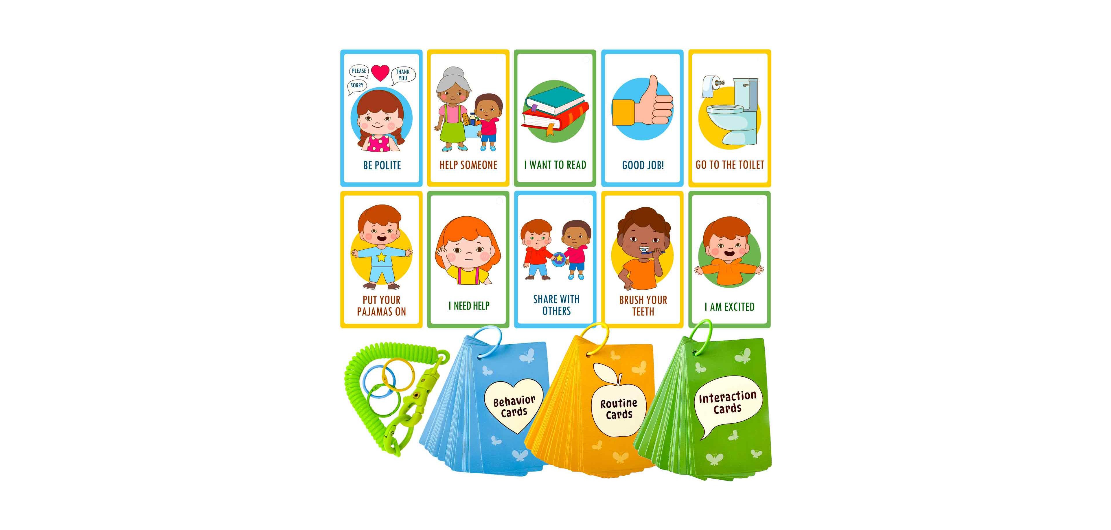Quokka Autism Learning Materials - Communication Cards for Kids - 94 Visual Flashcards with 3 Rings & Clip