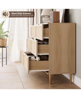 6 Drawer  metal Rattan Dresser for Bedroom, Large Double Dresser with Deep Drawers, Chest of Drawers