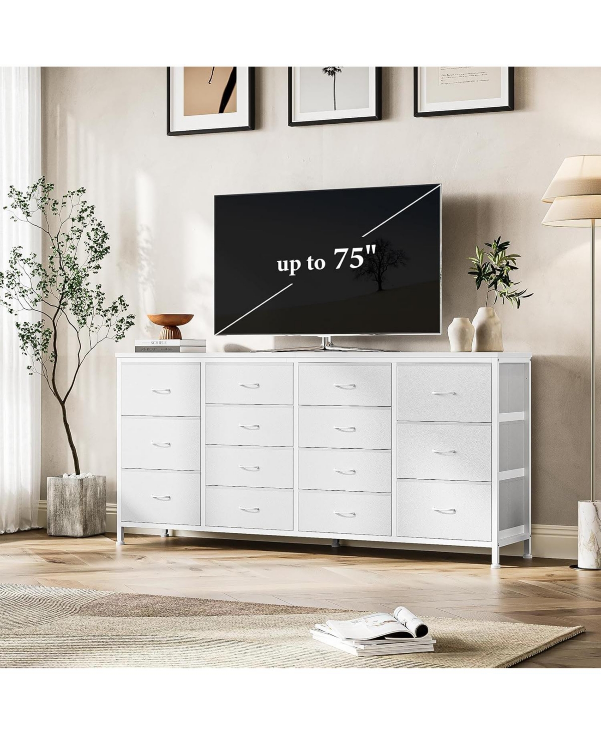 gaomon 14 Drawer Dresser, 63 Inch White Dresser Tv Stand