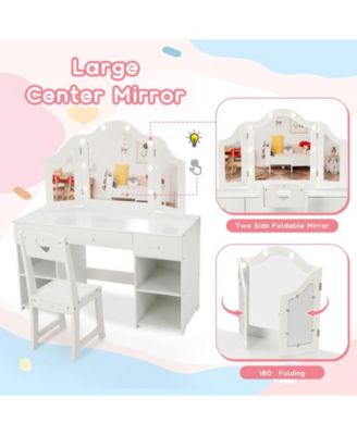 1 PC  MDF material Kids Princess Makeup Desk & Chair Set Withtouch Light Vanity Table,
