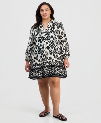 Plus Size Printed Button-Down Swim Cover-Up Dress