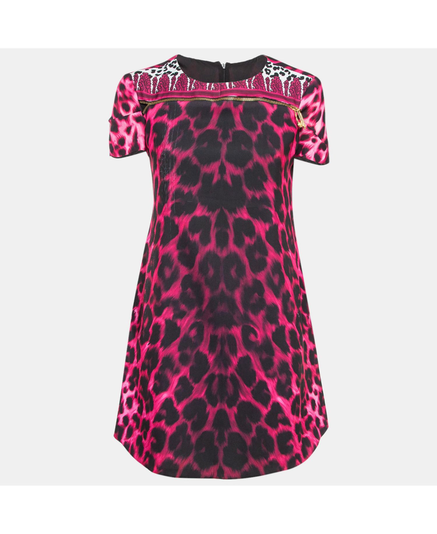 Women's Pre-Owned Versus Versace Pink Animal Print Zip Detail Mini Dress