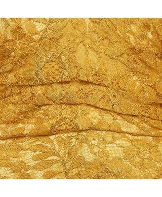 Women's Yellow Lace Draped Strapless Mini Dress