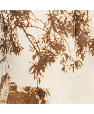 Women's Beige Digital Greek Temple Print Silk Sleeveless Midi Dress