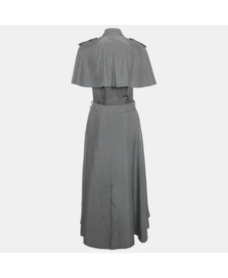 Women's Grey Taffeta Silk Capelet Trench Dress