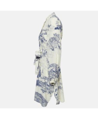 Women's Cream/blue Printed Silk Mini