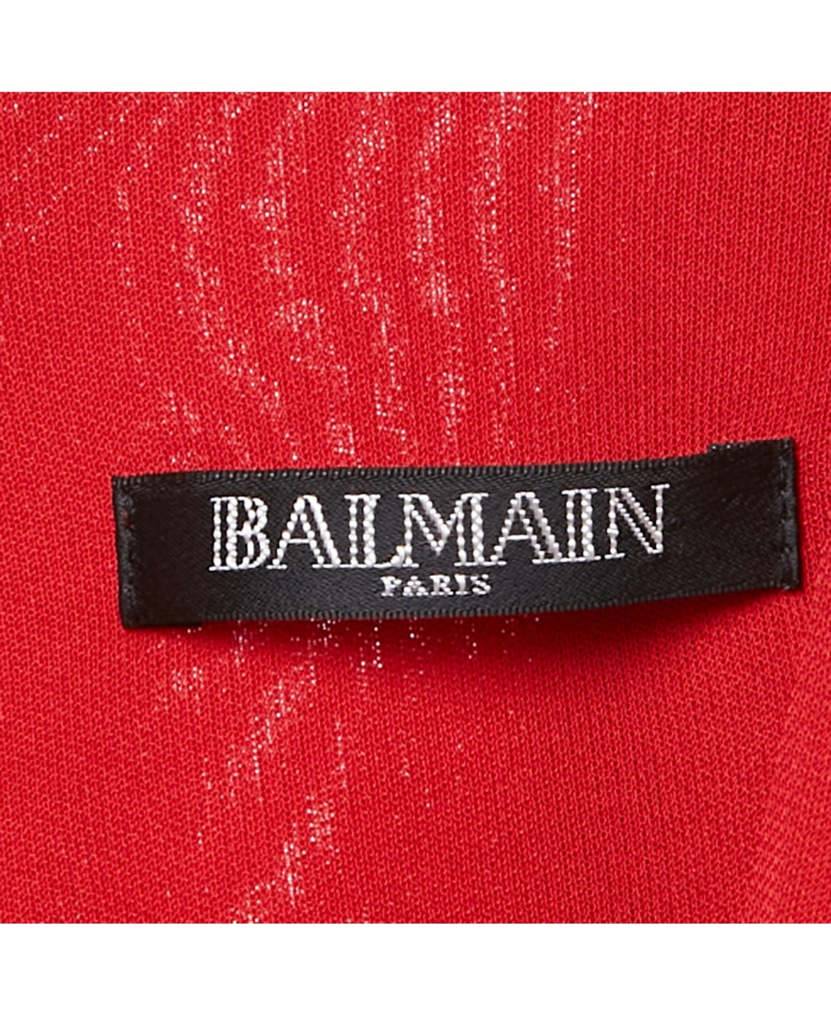 Pre-Owned Balmain Women's Red Jersey & Knit Plunge Neck Button Detailed Mini Dress