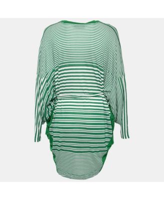 Women's Green Striped Linen Blend Knit Oversized Belted Mini Dress