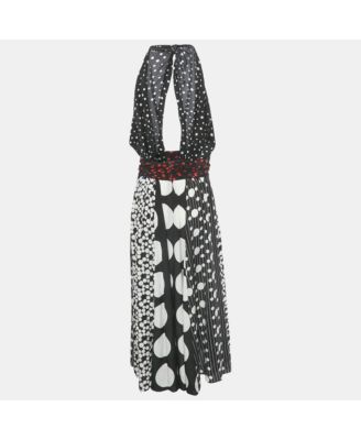 Women's Black/white Polka Dot Print Silk Halter Neck Maxi Dress