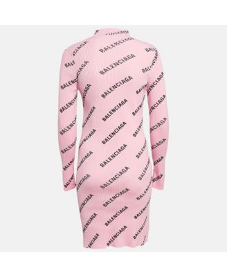 Women's Pink Logo Print Rib Knit Bodycon Dress