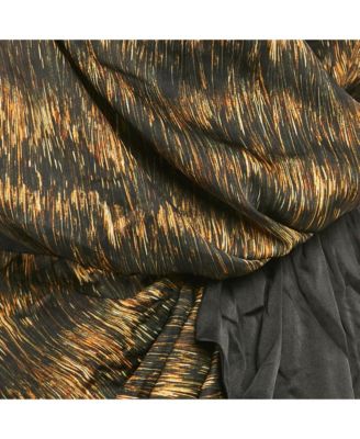 Women's Black Printed Satin Asymmetric Wrap Mini Dress