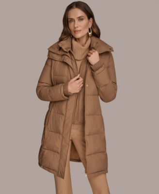Women's Belted Bibbed Puffer Coat