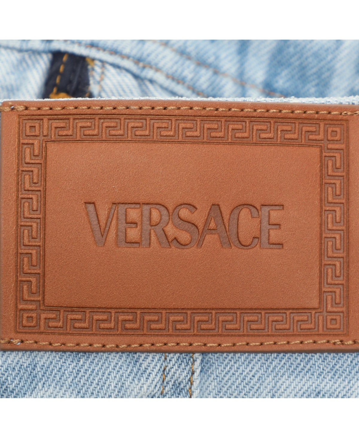 Pre-Owned Versace Women's Blue Logo Print Denim Strapless Mini Dress