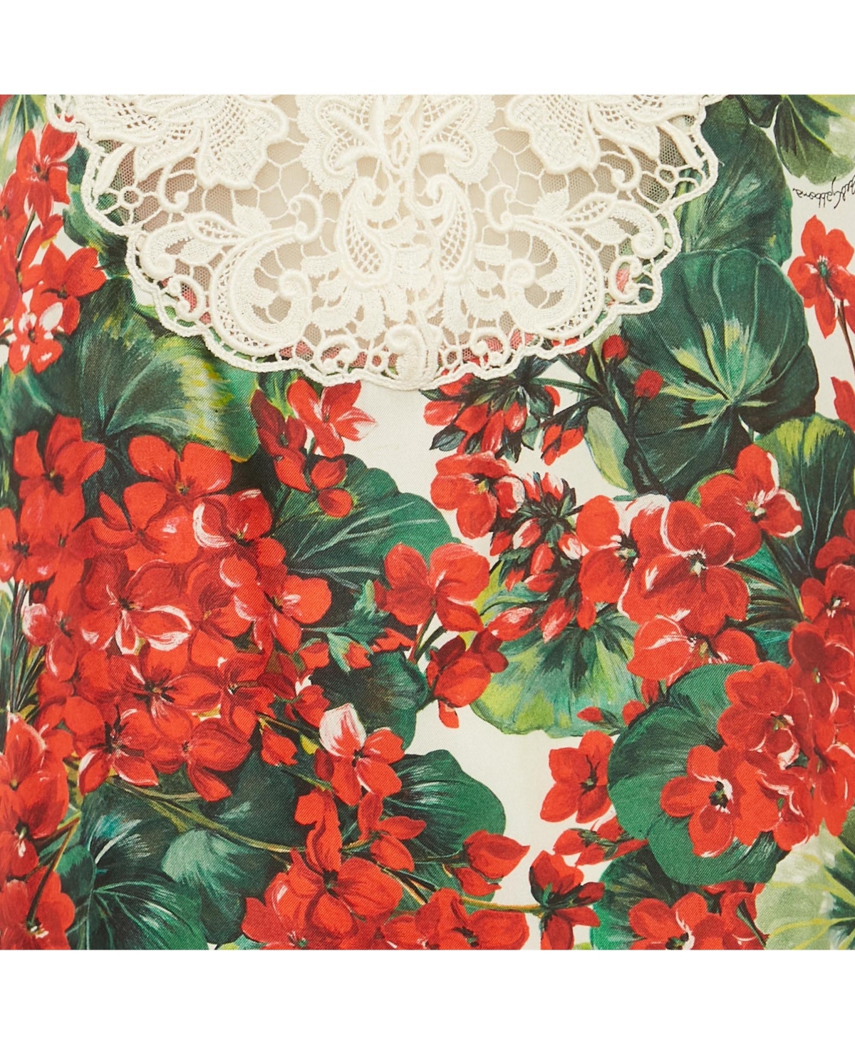 Pre-Owned Dolce & Gabbana Women's Red/multicolor Geranium Print Silk Blend Lace Trimmed Midi Dress