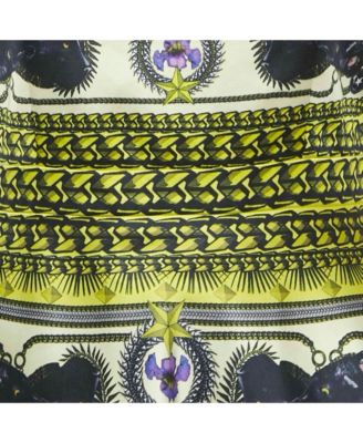 Women's Yellow Panther Print Satin Tulle Trim Short Dress