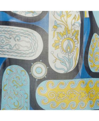 Women's Blue Printed Sheer Cotton Kaftan Mini Dress One