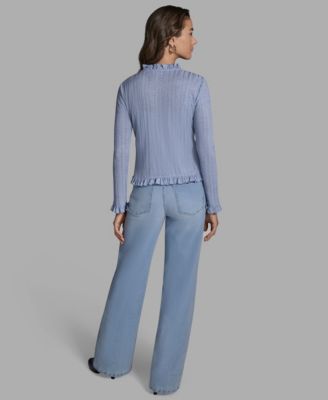 Women's V-Neck Ruffle Hem Cardigan Sweater