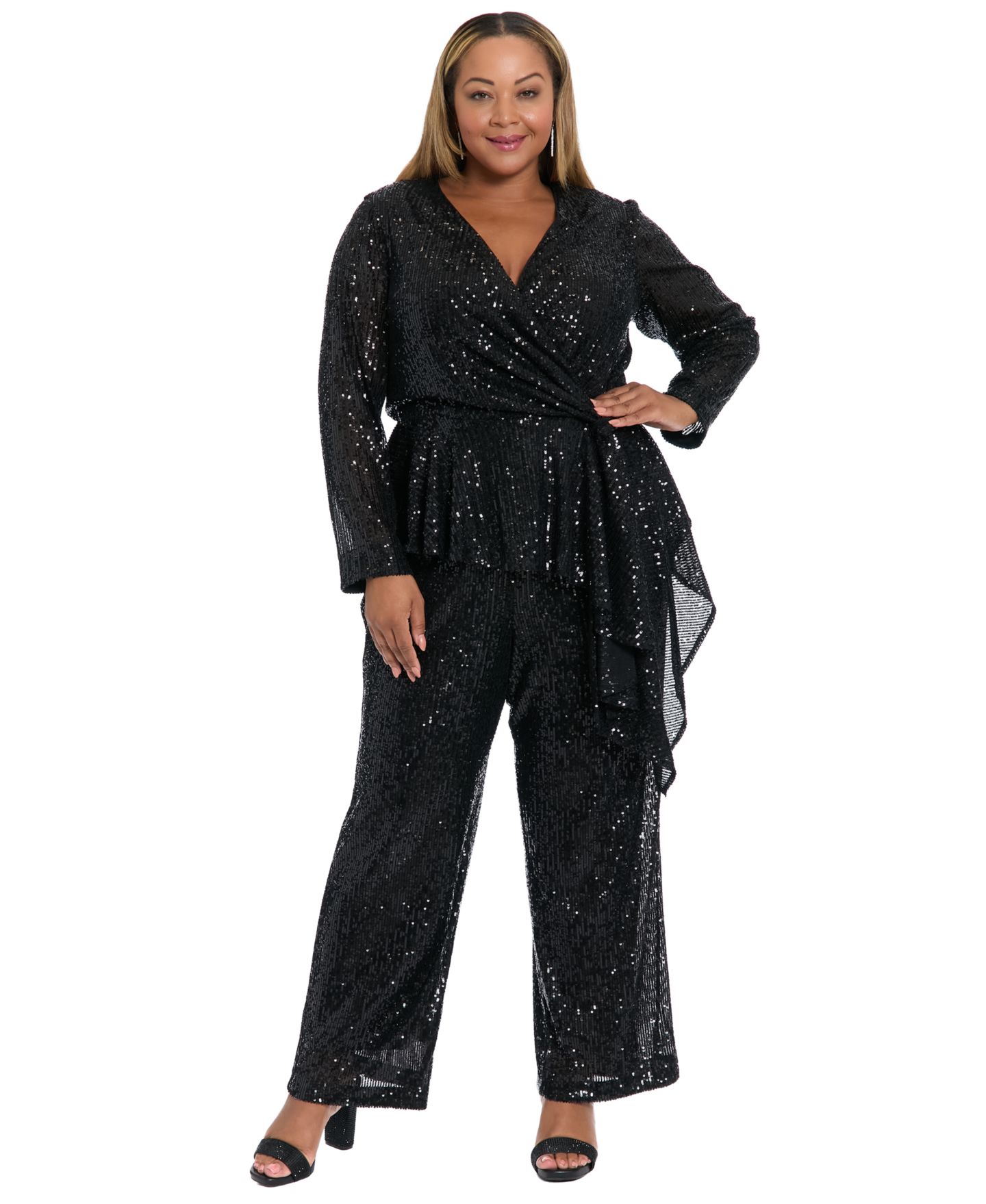 Женские брюки Muse Plus Size Sequin Pull-On, цвет: Чёрный — фото 2