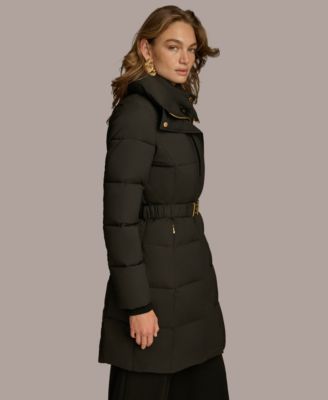 Women's Belted Bibbed Puffer Coat