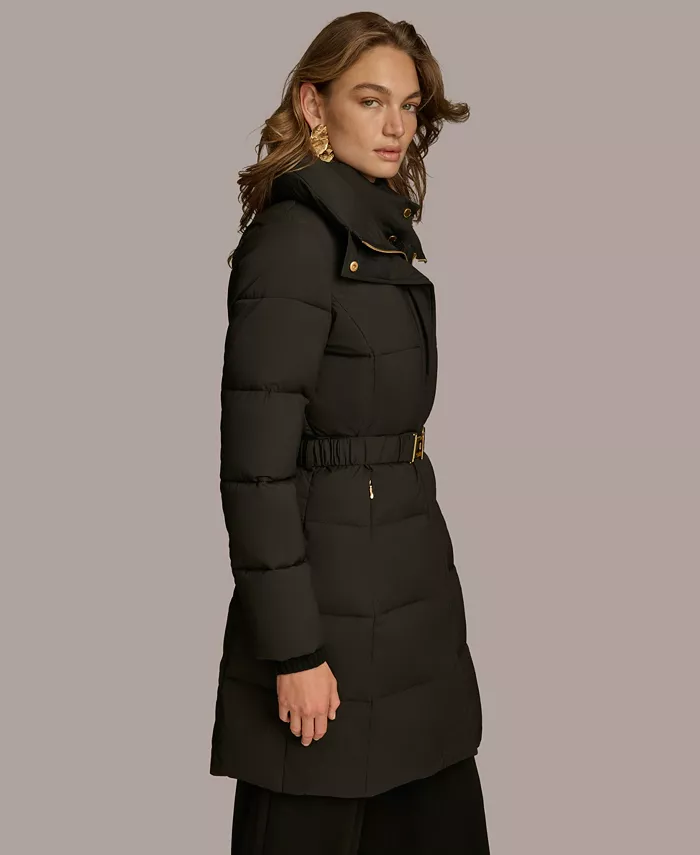 Women's Belted Bibbed Puffer Coat - thumbnail 3