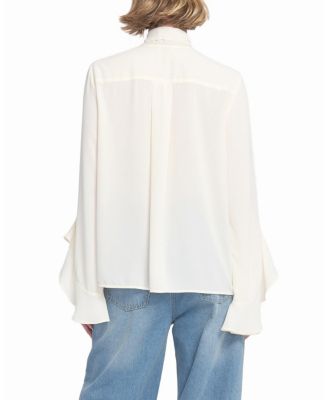 Women's Flounce-Trimmed Tie-Neck Blouse Top