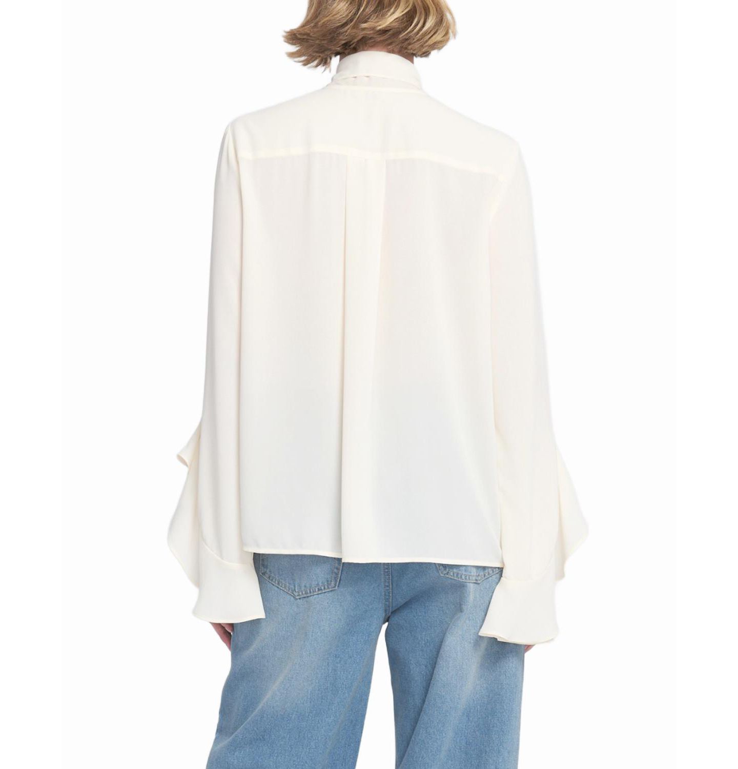 Женская блузка ELLE Collection Flounce-Trimmed Tie-Neck Blouse Top, цвет: Белый — фото 3