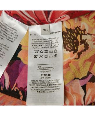 Women's Red Poppy Print Silk Long Sleeve Blouse