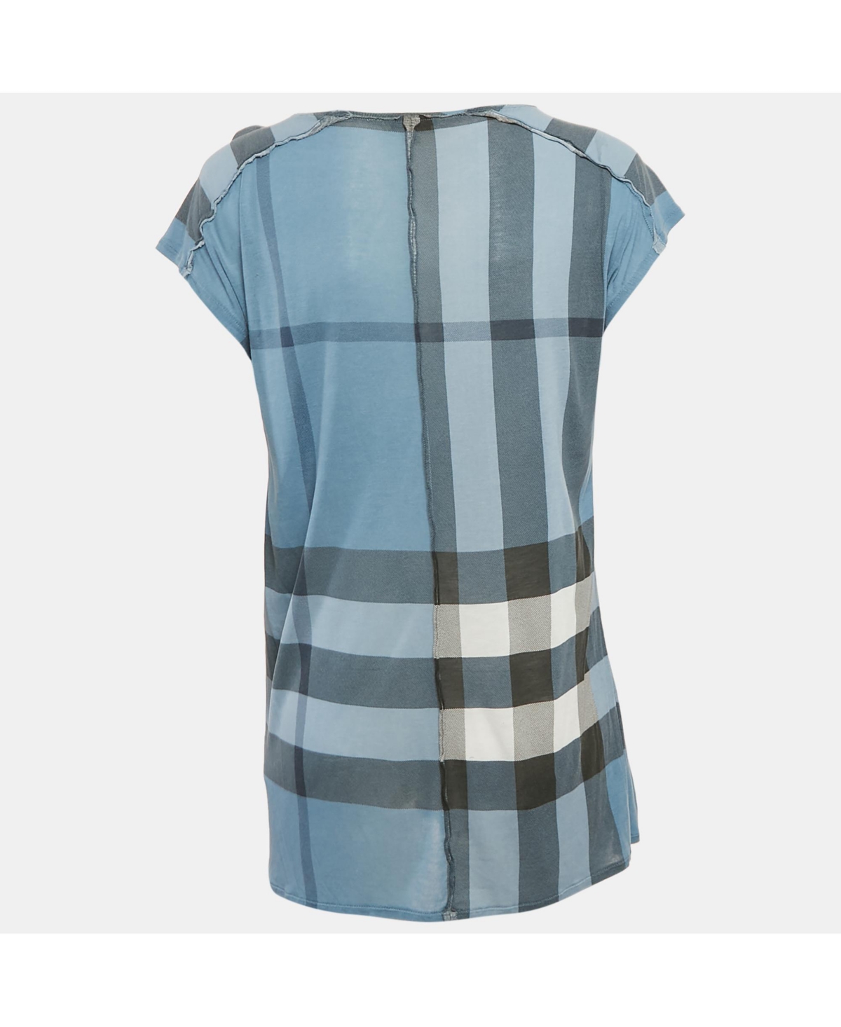 Pre-Owned Burberry Women's Brit Blue Plaid Print Modal Knit Top