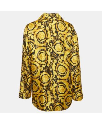 Women's Yellow Barocco Print Silk Pajama Shirt
