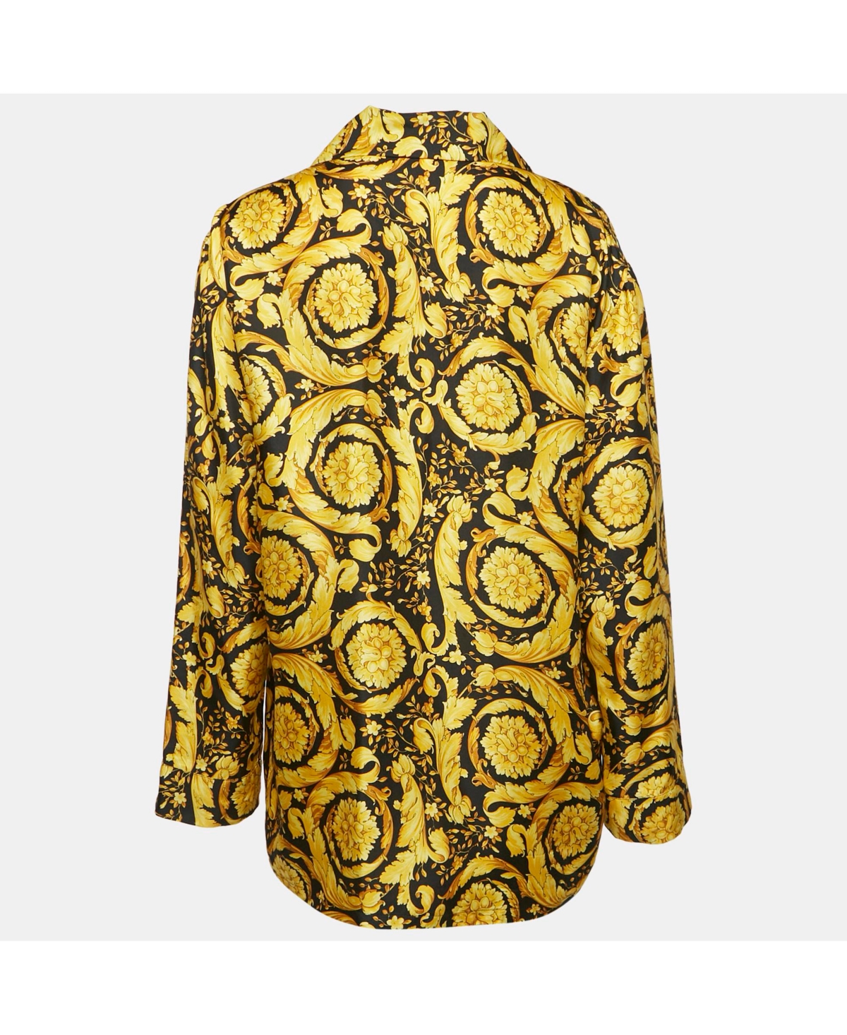 Pre-Owned Versace Women's Yellow Barocco Print Silk Pajama Shirt