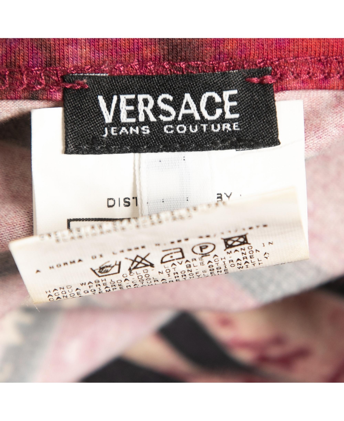 Pre-Owned Versace Women's Jeans Couture Pink All-Over Print Stretch Cotton Short Sleeve T-Shirt