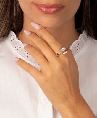 Cubic Zirconia Gold Plated Pave Marquise Stone Ring