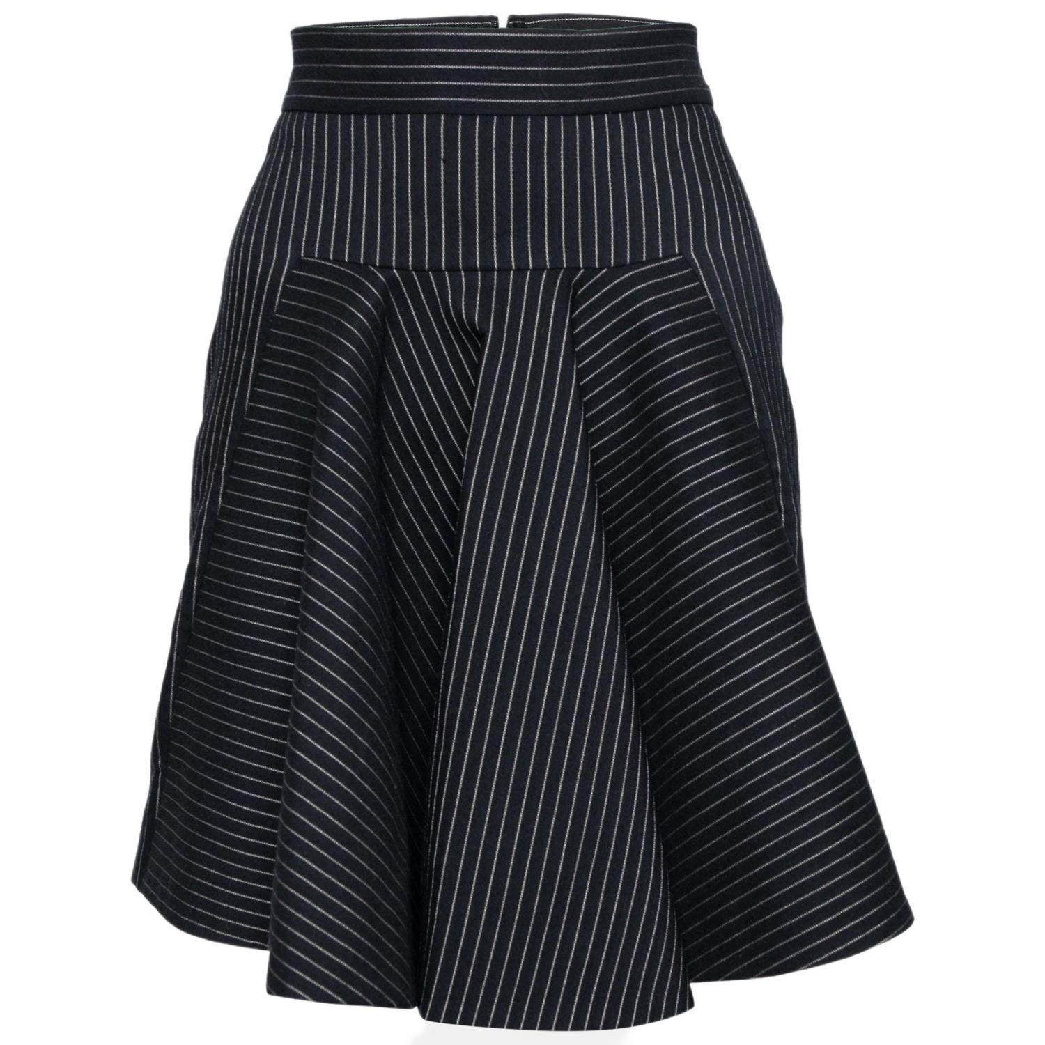 Women's Black Cotton Striped Flared Mini Skirt