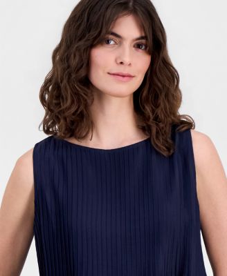 Women's Pleated Silk Bateau Neck Tank Top