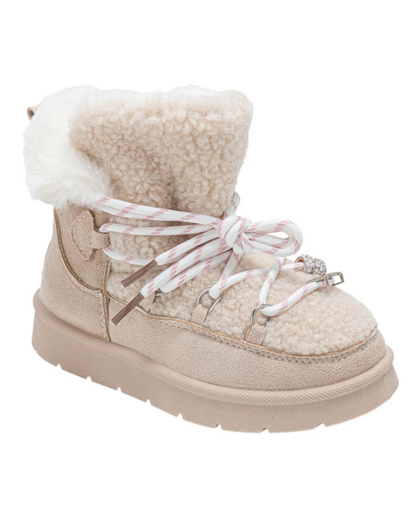 Ботинки Bebe Faux Shearling Lace Up Winter Boots для девочек, цвет: Кремовый — фото 1