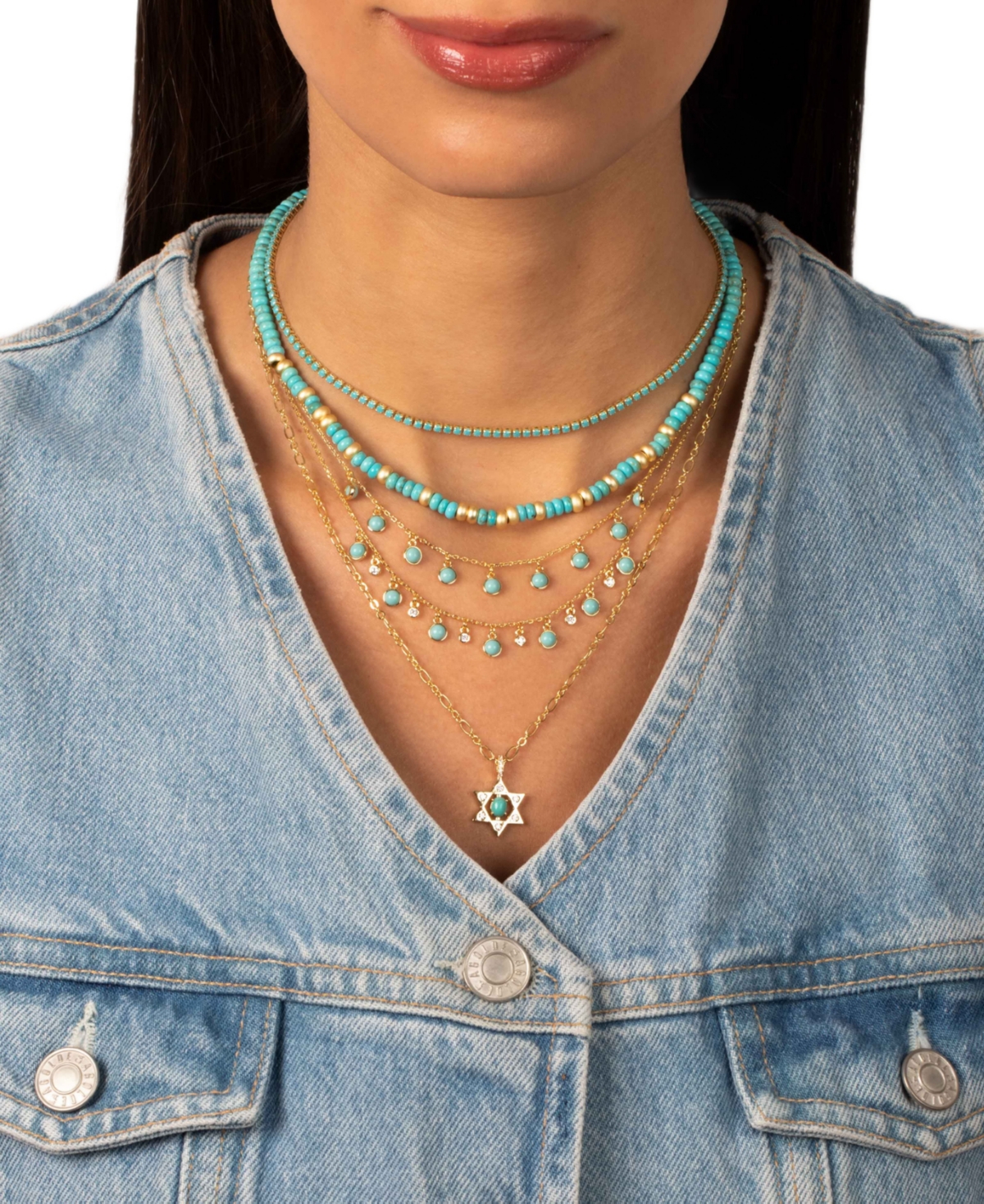 by Adina Eden Turquoise Beaded With Gold Accent Choker Necklace