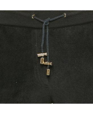 Women's Black Velour Quilted Detail Pants