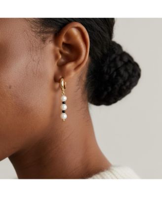 18K Gold-Plated Huggie Earrings with Freshwater Pearls & Japanese Beads