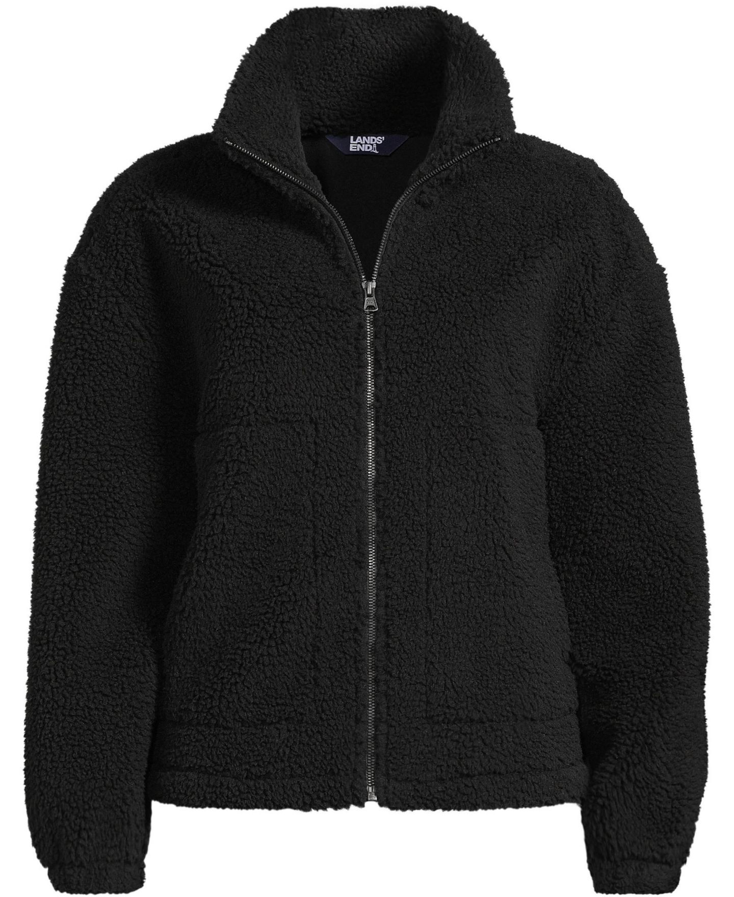 Женская куртка Lands' End Faux Shearling Zip Front Fleece, цвет: Чёрный — фото 3