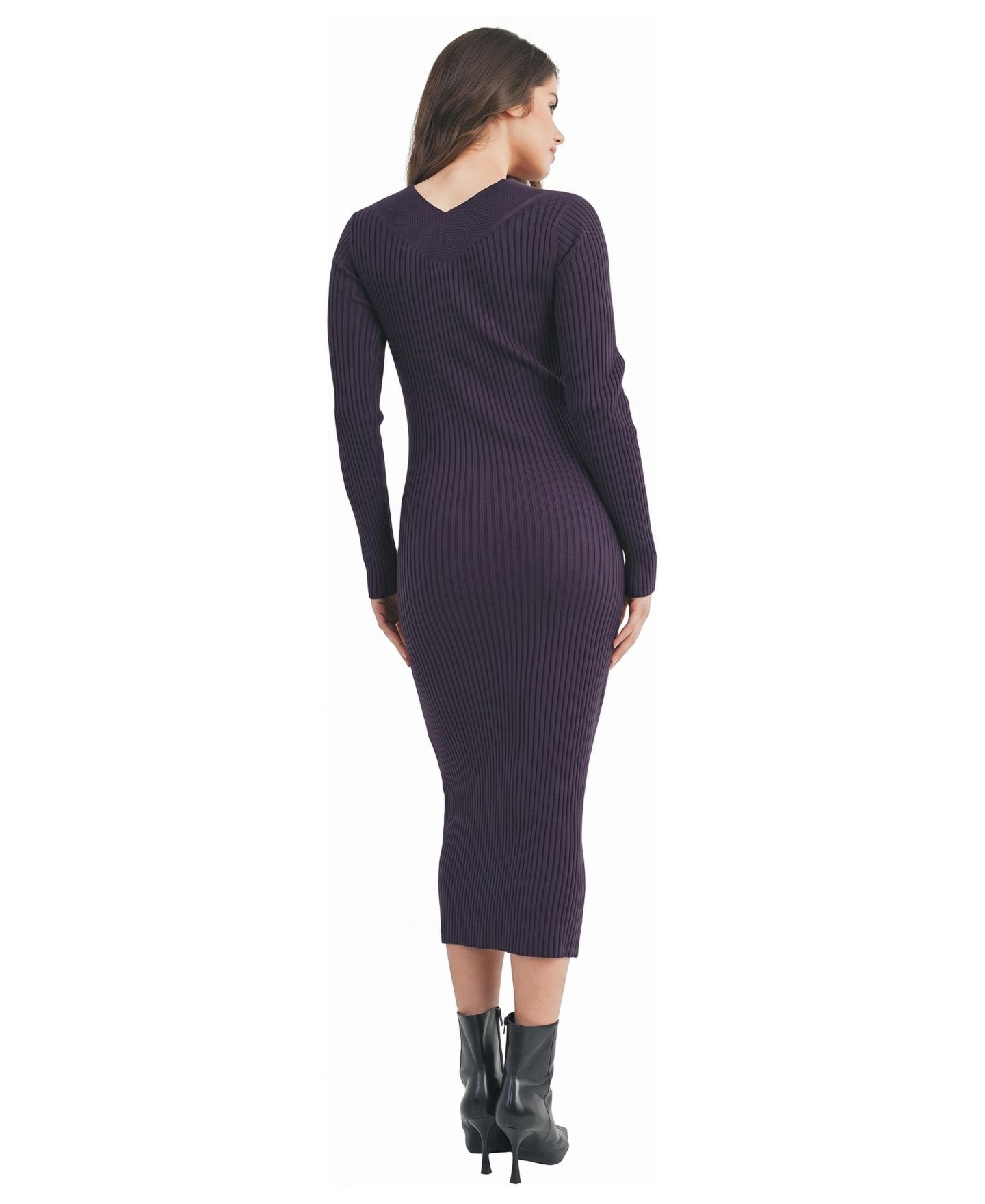 Женское платье Hello Miz Ribbed V-Neck Long-Sleeve Sweater Dress, цвет: Фиолетовый — фото 3
