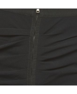 Women's Black Ruched Crepe Double Zip Mini Skirt