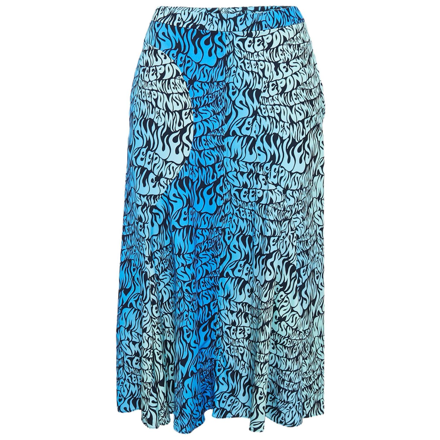 Women's Blue Printed Crepe De Chine Midi Skirt