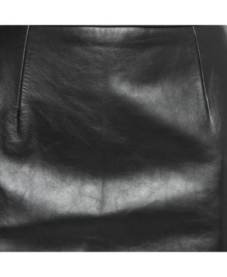 Women's Black Leather Step-Through Pencil Skirt