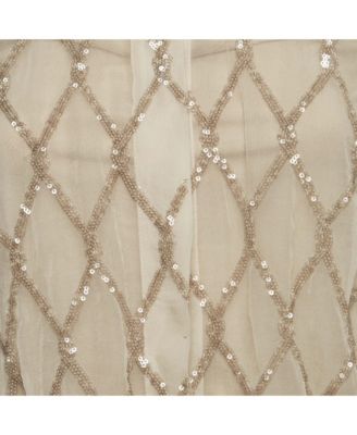 Women's Beige Argyle Sequined Silk Shirt