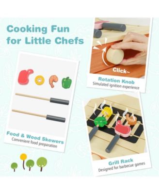 Play Kitchen for Kids Wooden Toy Kitchen Playset with Wood Skewers Grill Rack