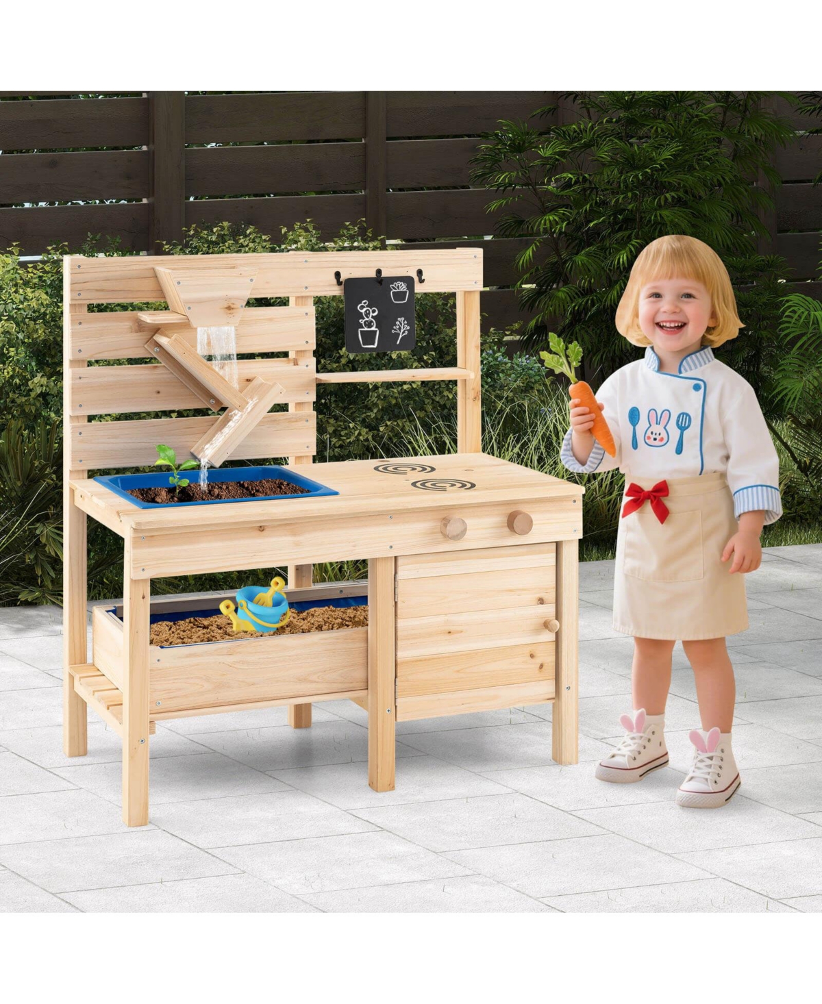 Costway Mud Kitchen with Detachable Sandbox Outdoor Play Pretend Kitchen with Stoves