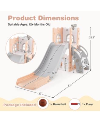 6 in 1 L-shaped Toddle Slide for Toddlers Age 1-3 Baby Slide with Basketball Hoop