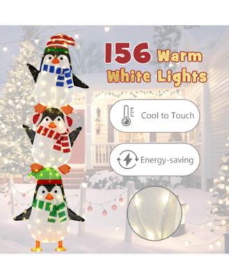 Lighted Penguins Decoration Set of 3 with 156 Warm White Lights Cute Hats & Scarves