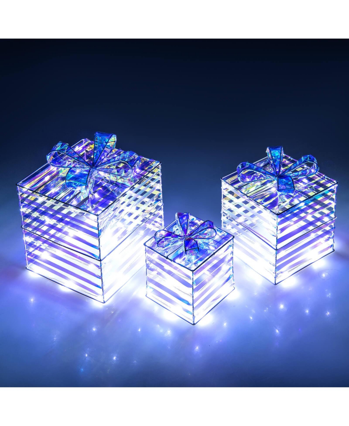 Costway 3 Pcs Christmas Lighted Gift Boxes Pre-lit 90 Led Light Up Present Box Decorations