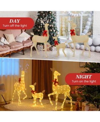 3 PCS Lighted Family Deer Set with LED Lights RGB Flashing Lights 12 Ground Stakes